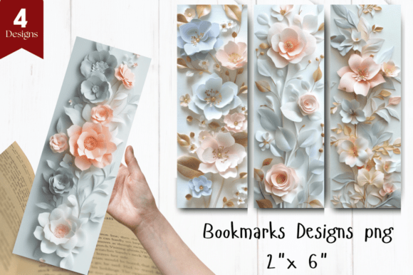 3D Flowers Bookmark PNG Design: Elevate Your Reading Experience with Elegant Floral Art