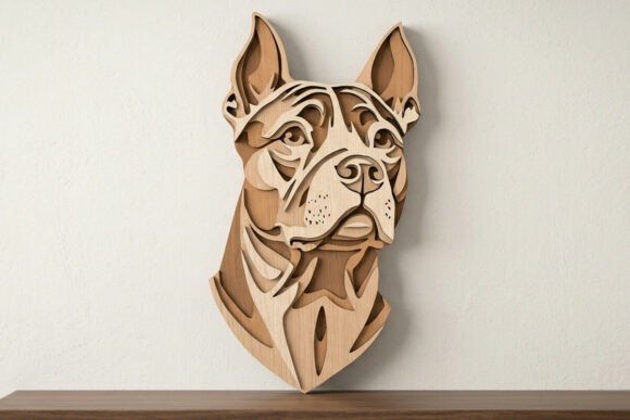 3D Layered Pitbull Dog Laser Cut File: Modern Art Meets DIY Craftsmanship