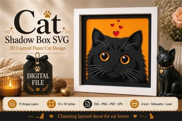 Charming Cat Art with 3D Shadow Box Design