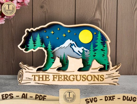 Create a Stunning Layered Bear Family Name Sign with 3D Laser Cut SVG Design