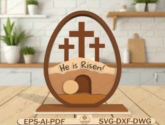 Easter Cross in Egg Frame Laser Cut File