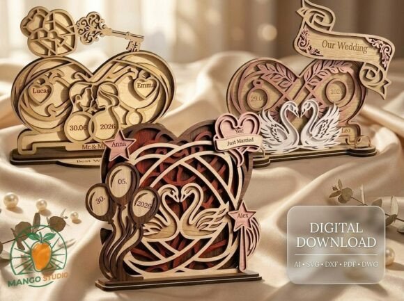 Elevate Your Creative Projects with 3 Wedding Swans 3D Layered Laser Cut