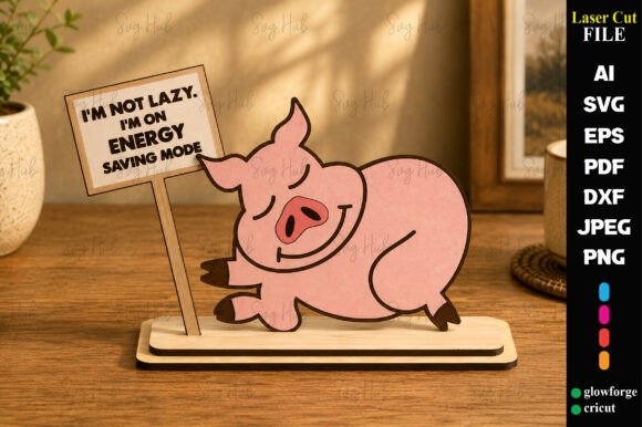 Funny Lazy Pig 3D Laser Cut Stand – A Creative and Versatile Design for Makers