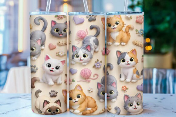 Inflated Kawaii Cat 20 Oz Tumbler Wrap: Adding Whimsical Charm to Custom Drinkware