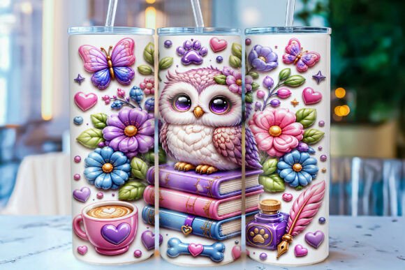 Inflated Owl 20oz Tumbler Wrap PNG: Bringing Storybook Charm to Modern Drinkware