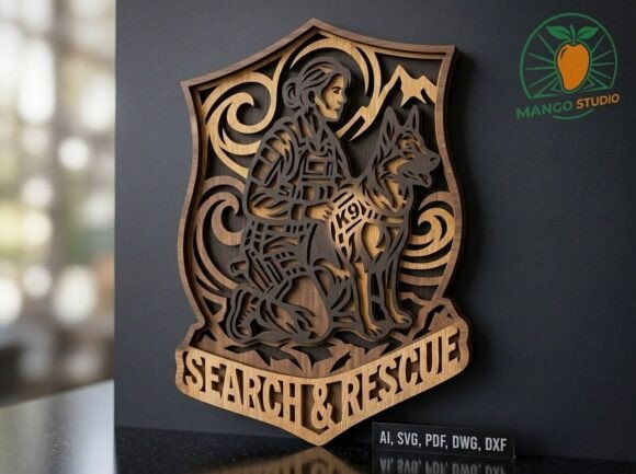 K9 Search Rescue 3D Layered SVG Tribute