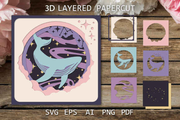 Space Whale 3D Layered Paper Cut SVG – A Creative Design for Space Lovers and Craft Enthusiasts