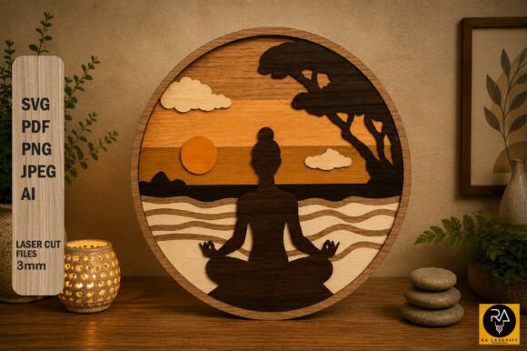 Yoga Girl Meditation Laser Cut SVG: A Decorative and Functional Design for Mindful Spaces